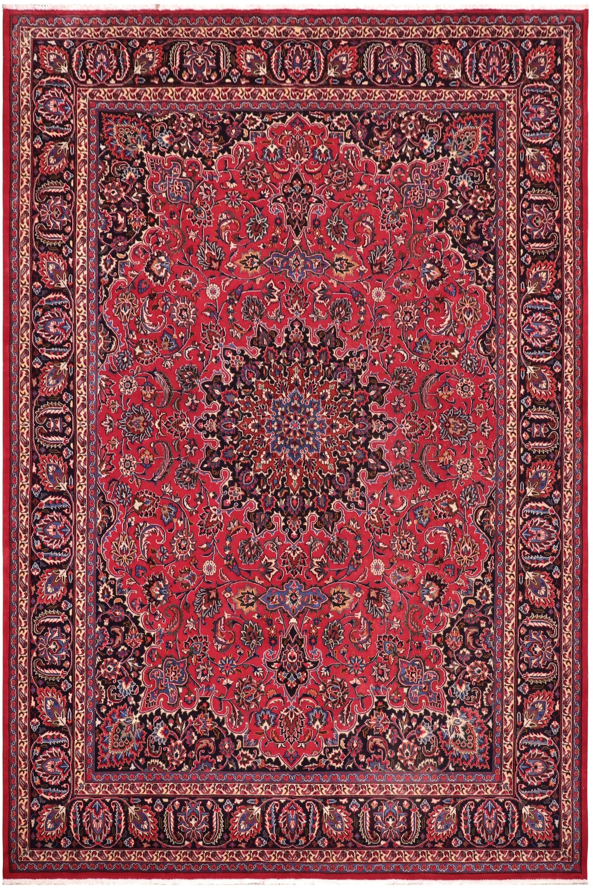 Vintage Antique Kashan Morrison Red/Blue Wool Rug - 9'7''X12'9''