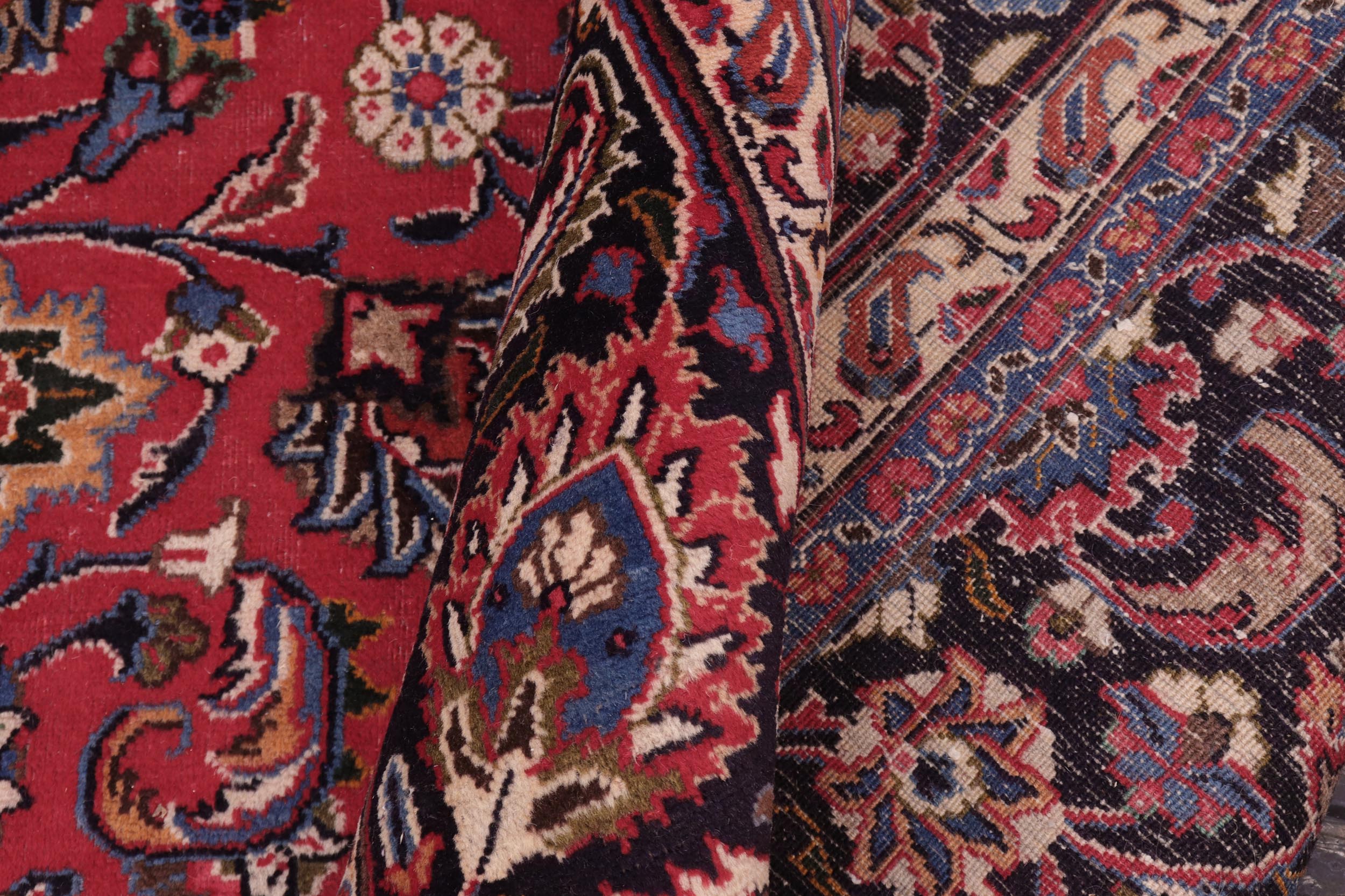 handmade Vintage Kashan Red Blue Hand Knotted RECTANGLE 100% WOOL area rug 10' x 13'