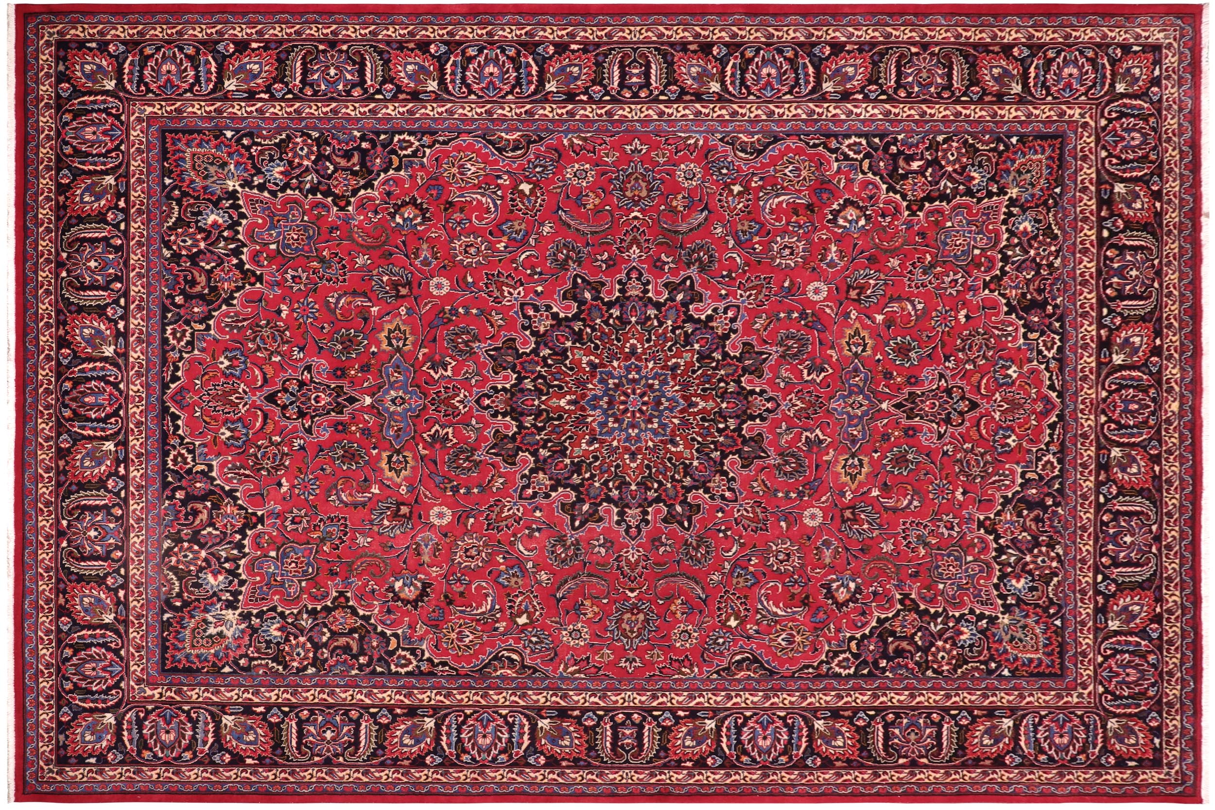 handmade Vintage Kashan Red Blue Hand Knotted RECTANGLE 100% WOOL area rug 10' x 13'