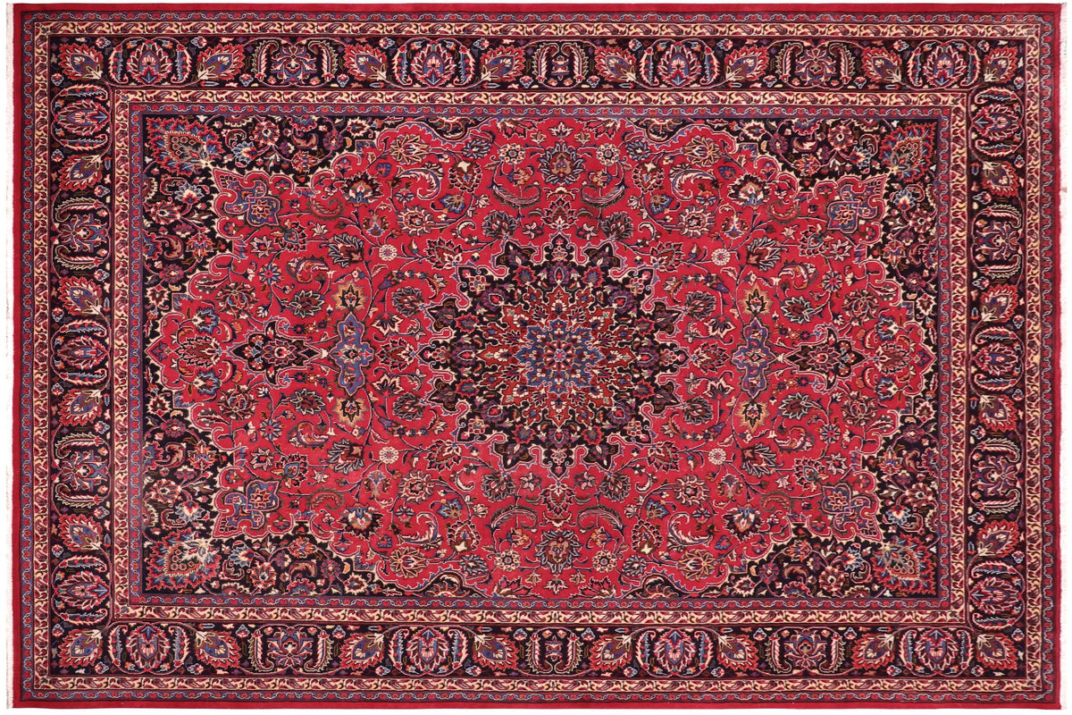 handmade Vintage Kashan Red Blue Hand Knotted RECTANGLE 100% WOOL area rug 10' x 13'