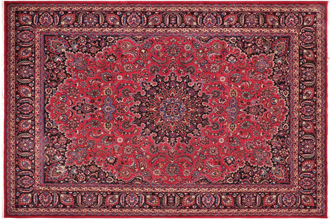 handmade Vintage Kashan Red Blue Hand Knotted RECTANGLE 100% WOOL area rug 10' x 13'