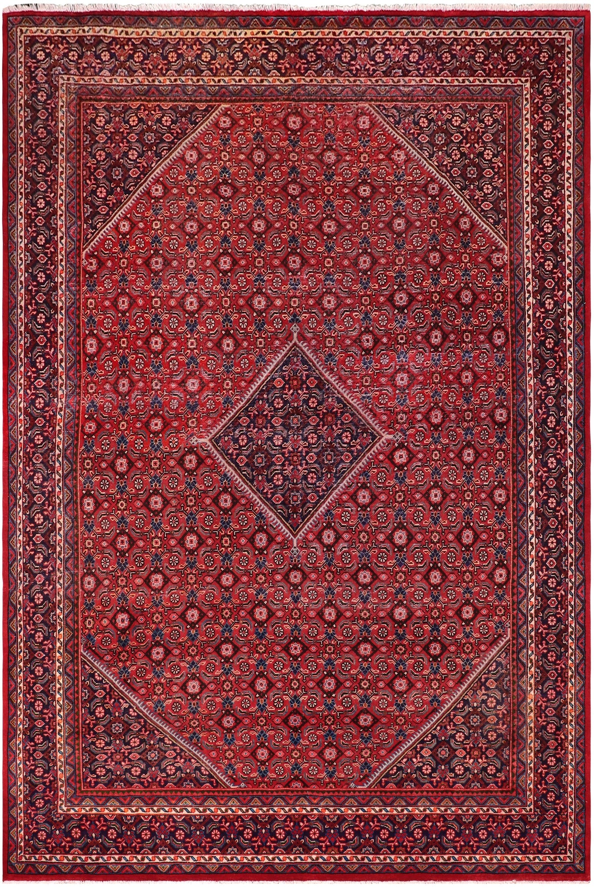 Distressed Antique Tabriz Mahi Payne Red/Purple Wool Rug - 9'11''X12'11''