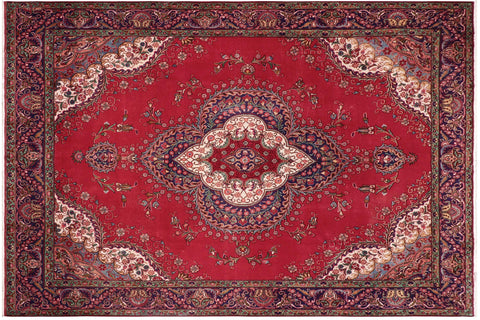 handmade Vintage Tabriz Red Purple Hand Knotted RECTANGLE 100% WOOL area rug 9' x 13'