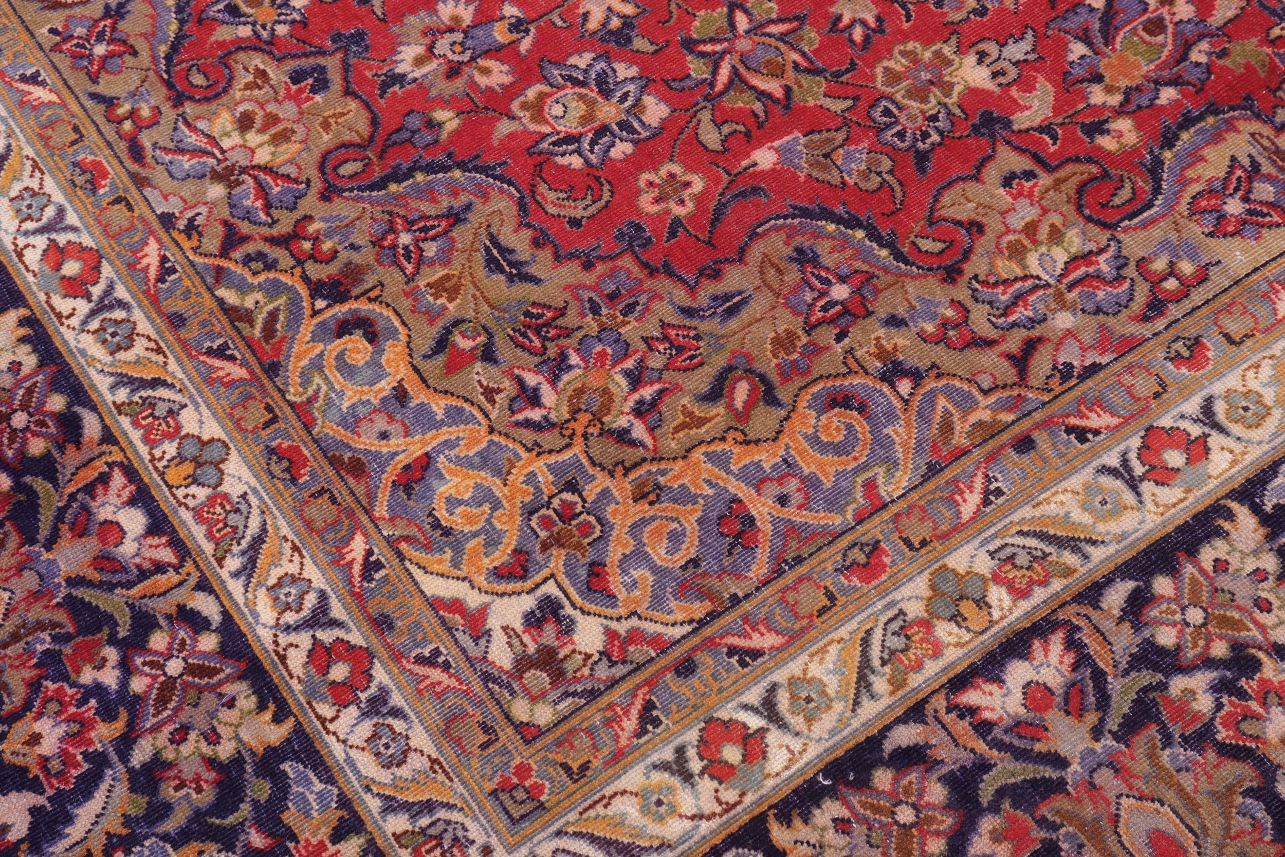 handmade Vintage Kashan Red Blue Hand Knotted RECTANGLE 100% WOOL area rug 10' x 14'