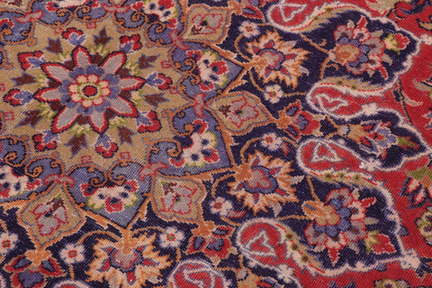 handmade Vintage Kashan Red Blue Hand Knotted RECTANGLE 100% WOOL area rug 10' x 14'