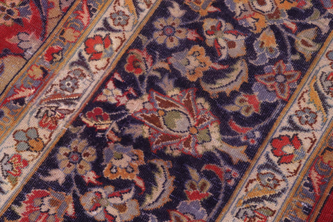 handmade Vintage Kashan Red Blue Hand Knotted RECTANGLE 100% WOOL area rug 10' x 14'