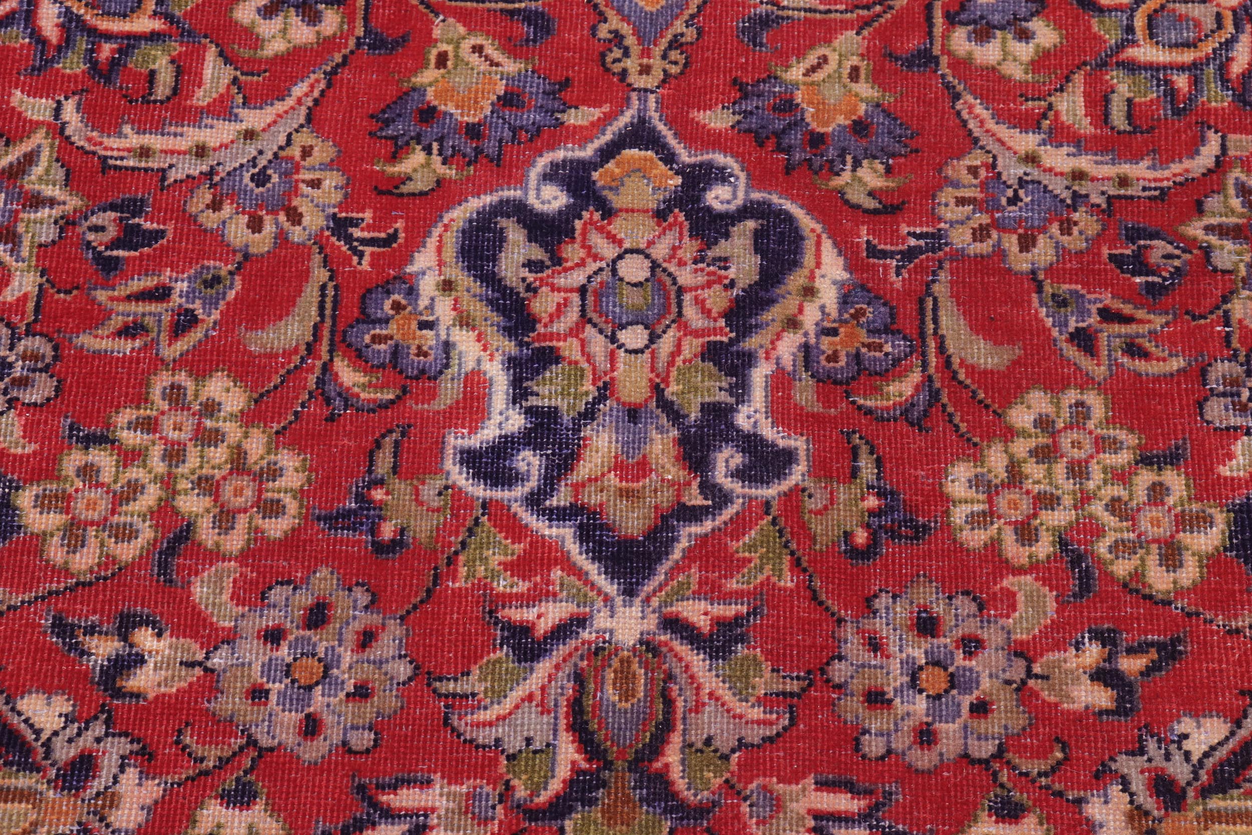 handmade Vintage Kashan Red Blue Hand Knotted RECTANGLE 100% WOOL area rug 10' x 14'