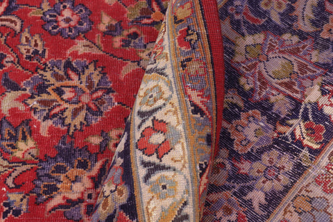handmade Vintage Kashan Red Blue Hand Knotted RECTANGLE 100% WOOL area rug 10' x 14'
