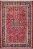 Vintage Antique Kashan Dixon Red/Blue Wool Rug - 9'6'' x 13'8''