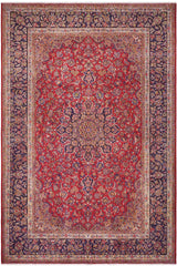 Vintage Antique Kashan Dixon Red/Blue Wool Rug - 9'6''X13'8''
