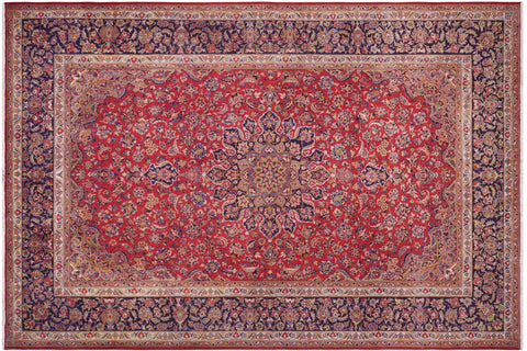 handmade Vintage Kashan Red Blue Hand Knotted RECTANGLE 100% WOOL area rug 10' x 14'