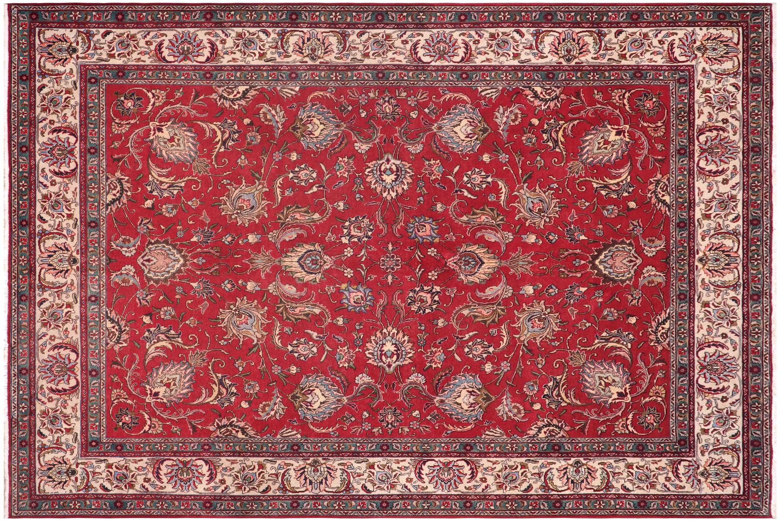 handmade Transitional Tabriz Red Beige Hand Knotted RECTANGLE 100% WOOL area rug 10' x 13'
