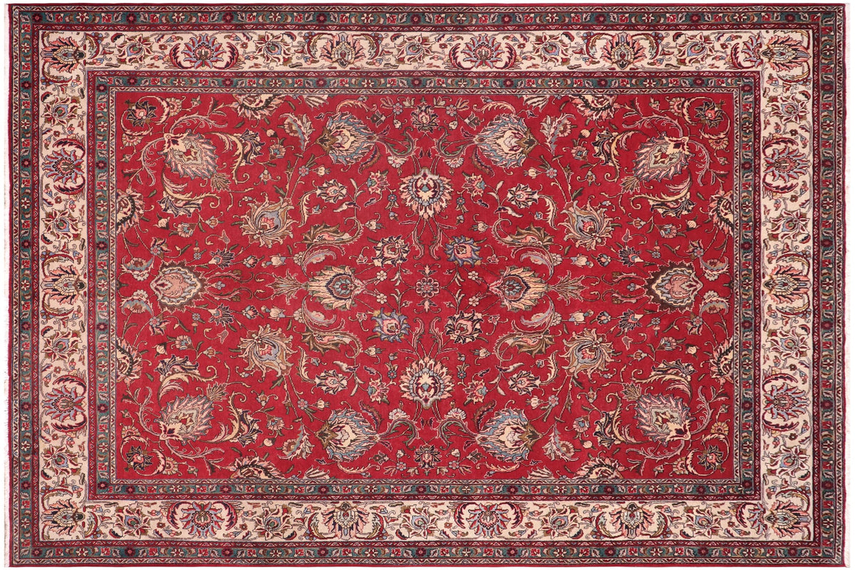 handmade Transitional Tabriz Red Beige Hand Knotted RECTANGLE 100% WOOL area rug 10' x 13'