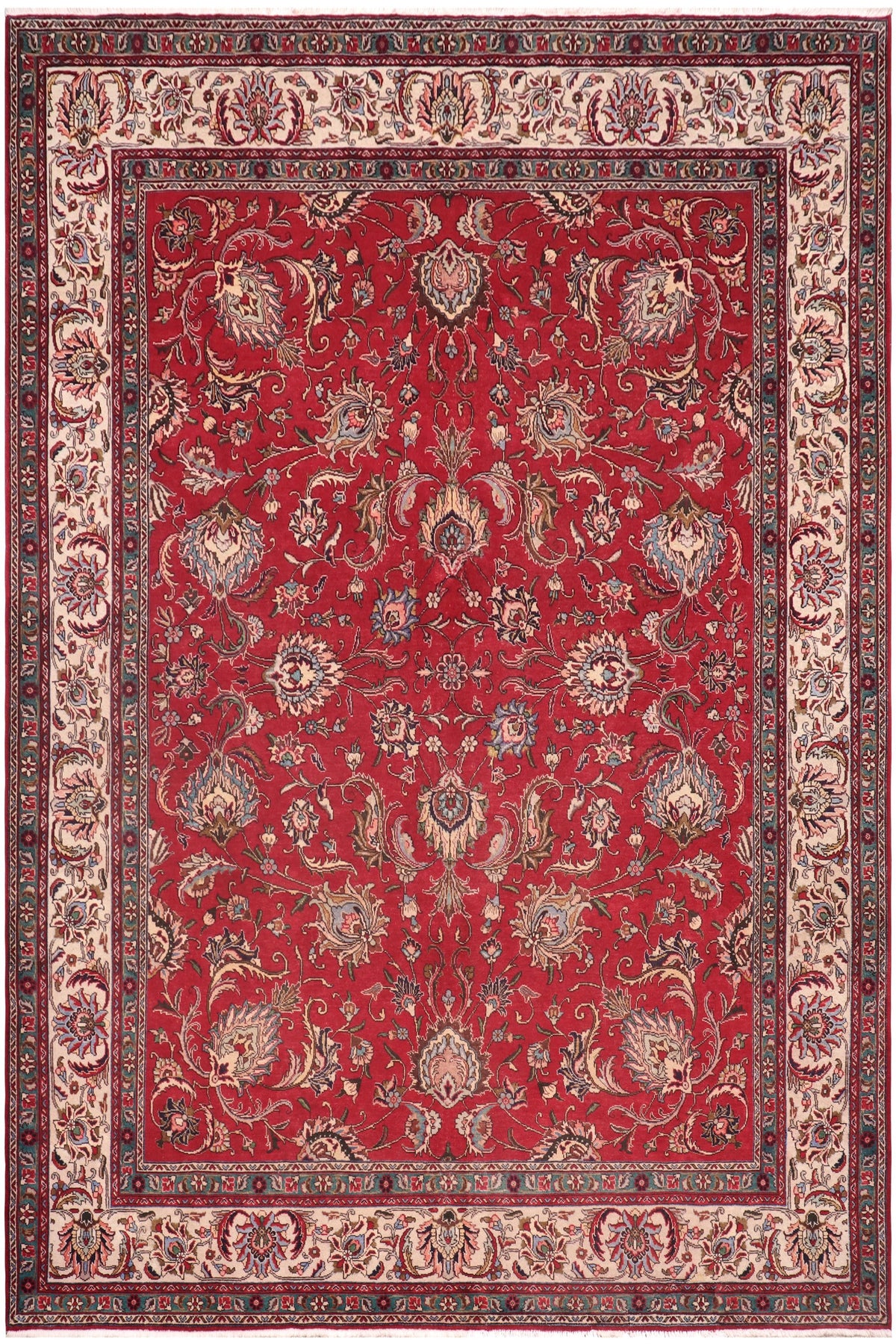 Distressed Antique Tabriz Watts Red/Beige Wool Rug - 9'7''X12'9''