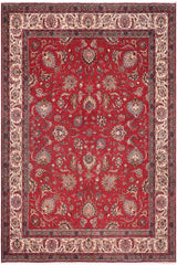 Traditional handmade Persian vintage distressed Red Beige Hand Knotted RECTANGLE 100% WOOL area rug 10X13