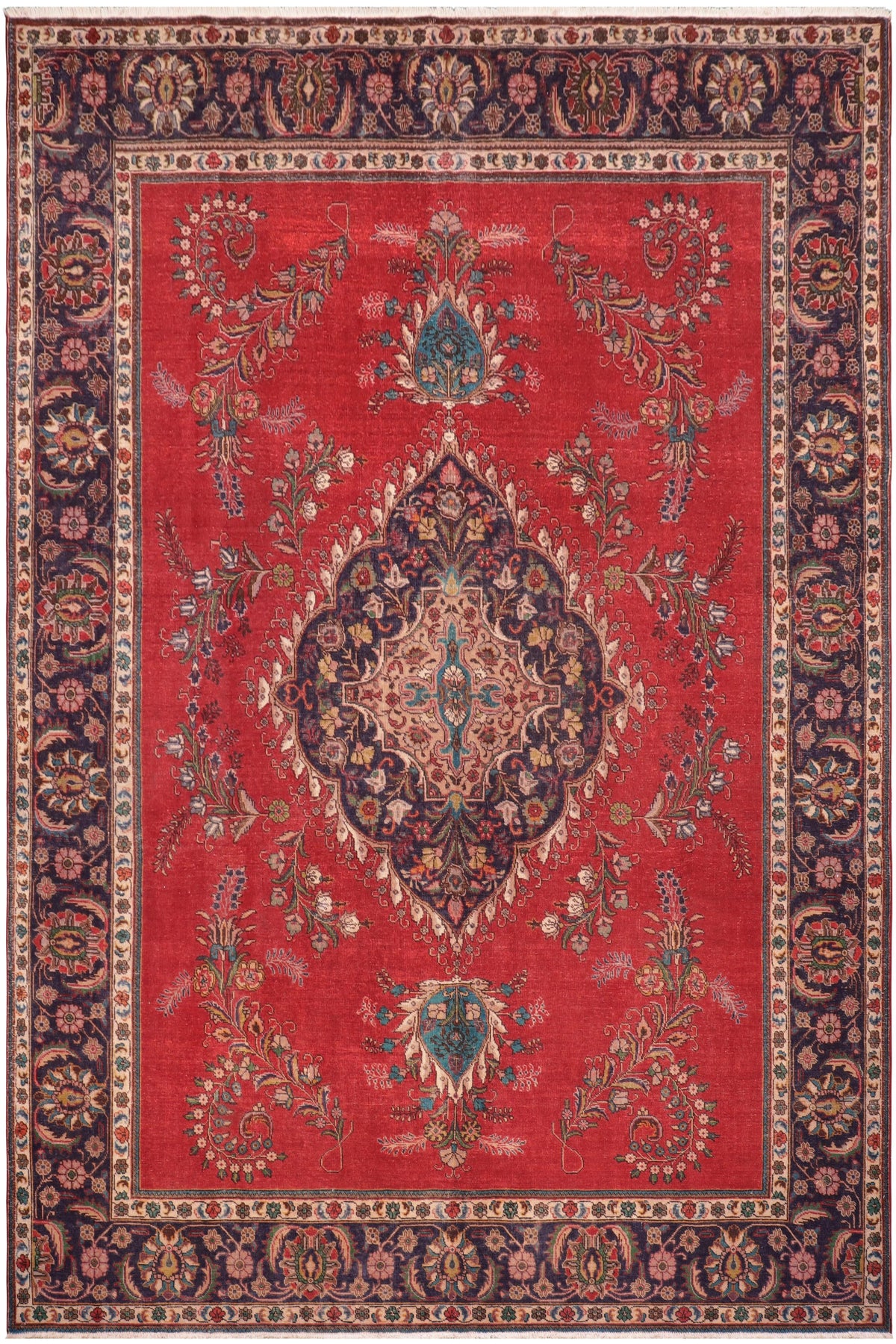 Vintage Antique Tabriz Burgess Red/Purple Wool Rug - 9'8''X12'9''