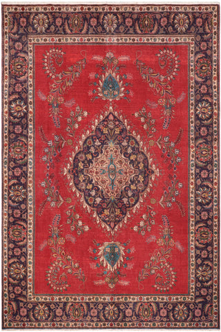 Vintage Antique Tabriz Burgess Red/Purple Wool Rug - 9'8''X12'9''
