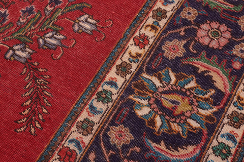 handmade Vintage Tabriz Red Purple Hand Knotted RECTANGLE 100% WOOL area rug 10' x 13'