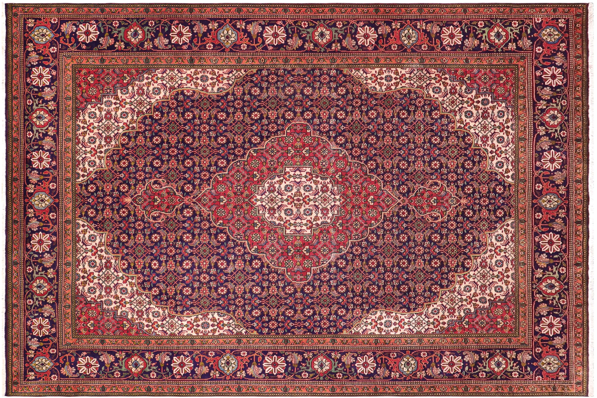 handmade Vintage Tabriz Mahi Blue Red Hand Knotted RECTANGLE 100% WOOL area rug 10' x 12'