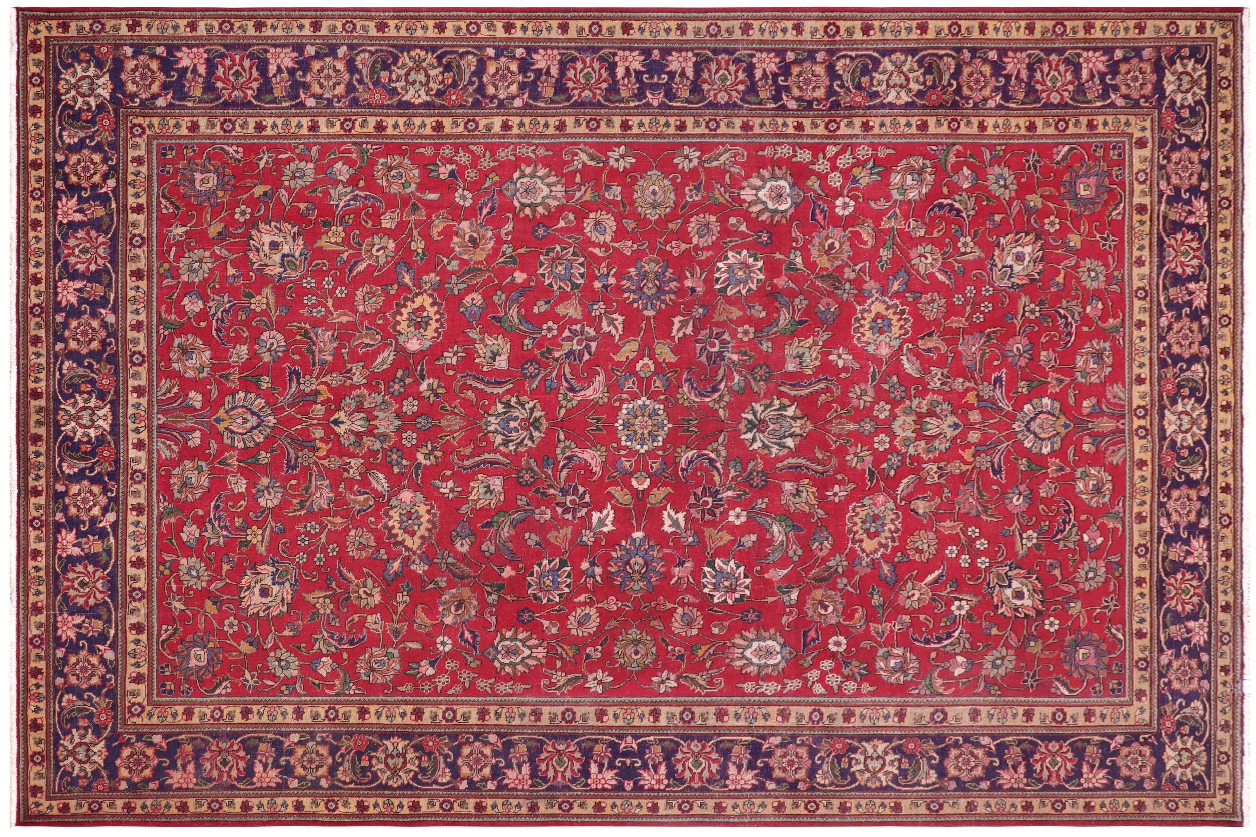 handmade Transitional Kashan Red Blue Hand Knotted RECTANGLE 100% WOOL area rug 9' x 13'