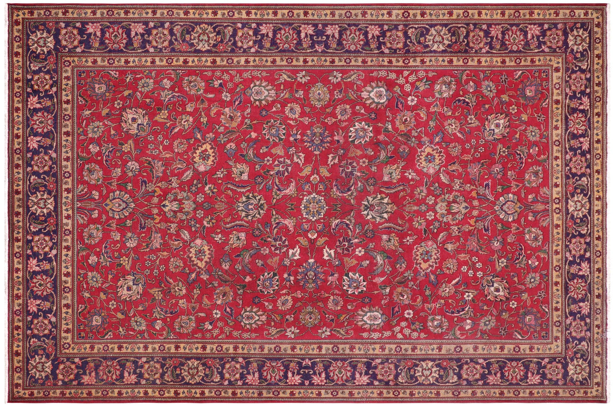 handmade Transitional Kashan Red Blue Hand Knotted RECTANGLE 100% WOOL area rug 9' x 13'