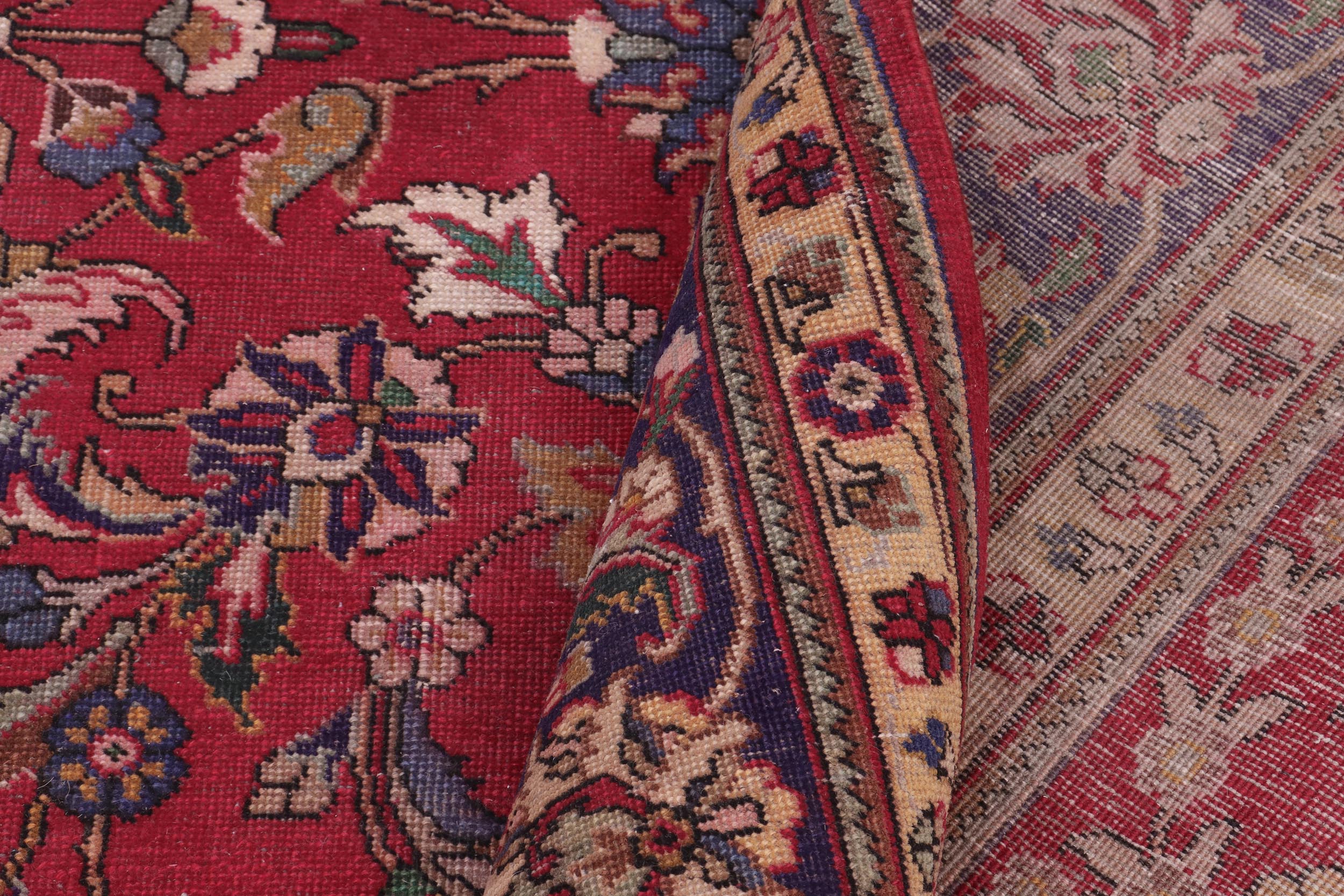 handmade Transitional Kashan Red Blue Hand Knotted RECTANGLE 100% WOOL area rug 9' x 13'