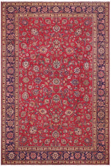 Traditional handmade Persian vintage distressed Red Blue Hand Knotted RECTANGLE 100% WOOL area rug 9X13