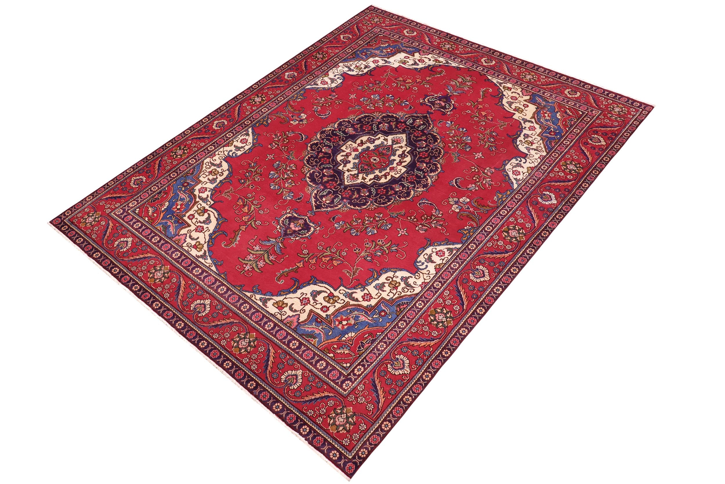 handmade Vintage Tabriz Red Purple Hand Knotted RECTANGLE 100% WOOL area rug 9' x 13'