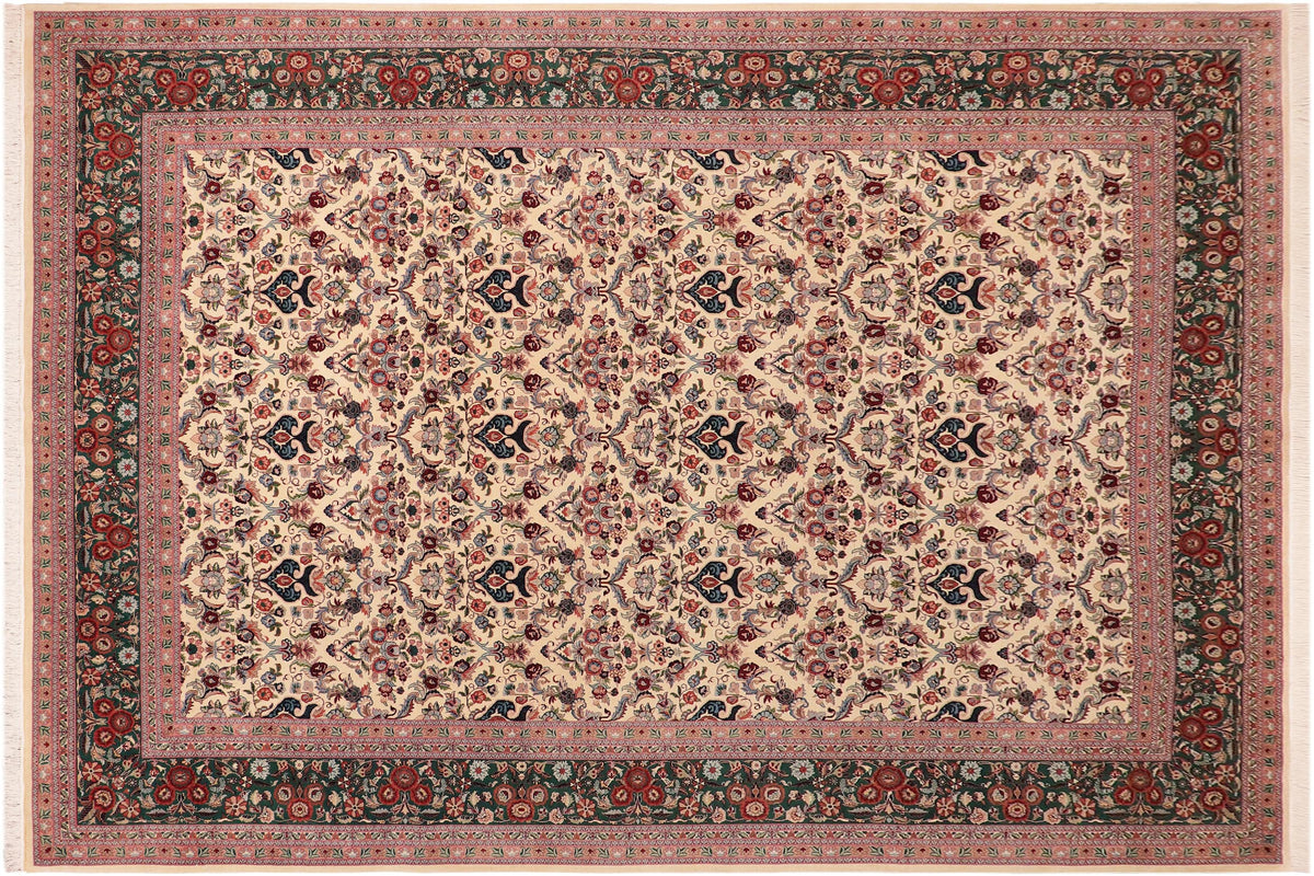 handmade Transitional Kazveen Ivory Green Hand Knotted RECTANGLE 100% WOOL area rug 10x14