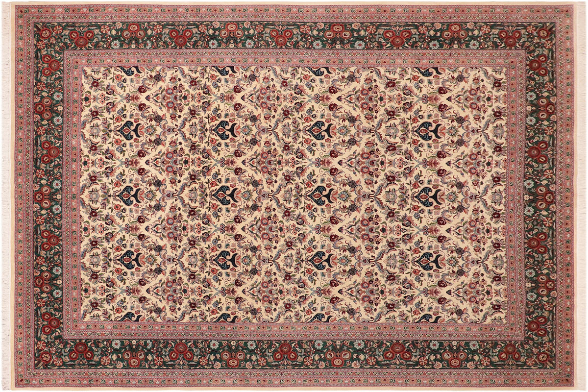 handmade Transitional Kazveen Ivory Green Hand Knotted RECTANGLE 100% WOOL area rug 10x14