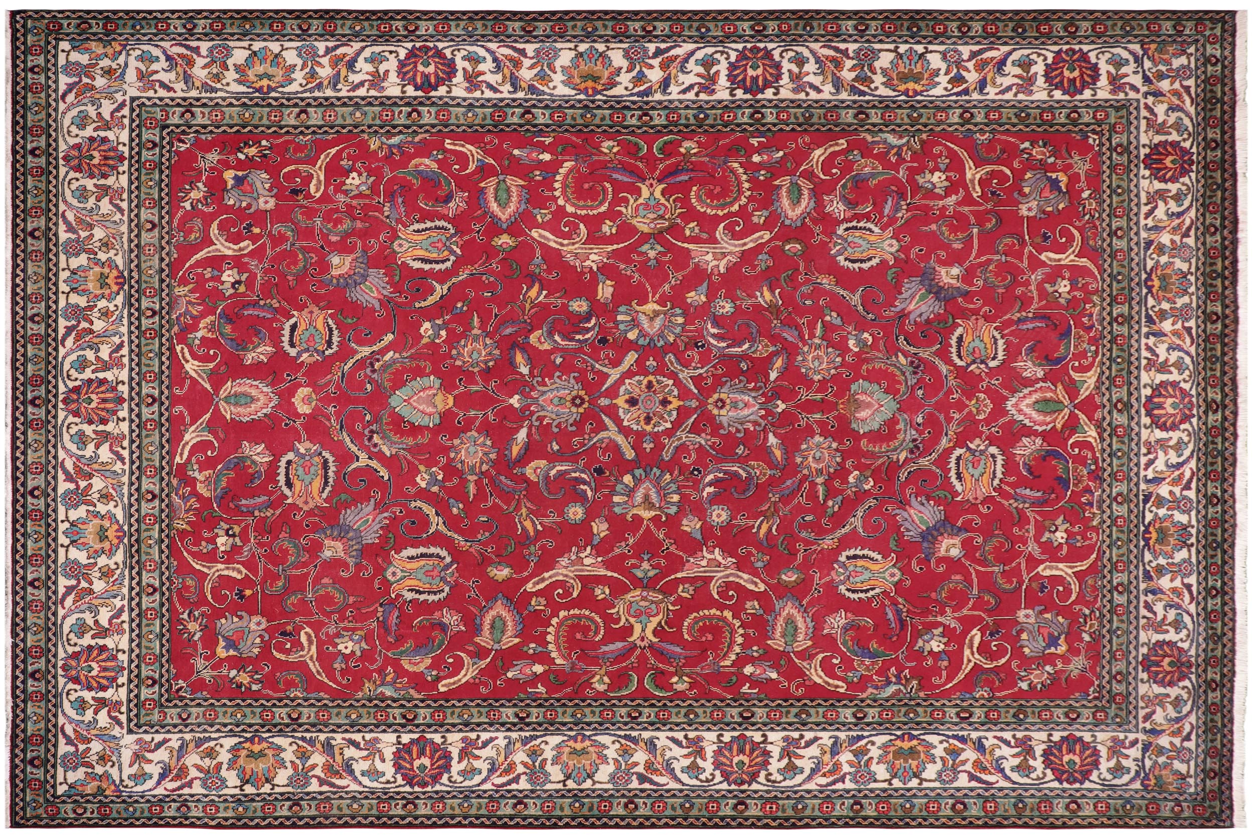 handmade Vintage Tabriz Red Beige Hand Knotted RECTANGLE 100% WOOL area rug 10' x 13'