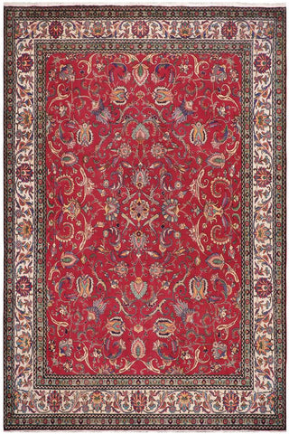 Traditional handmade Persian vintage distressed Red Beige Hand Knotted RECTANGLE 100% WOOL area rug 10X13