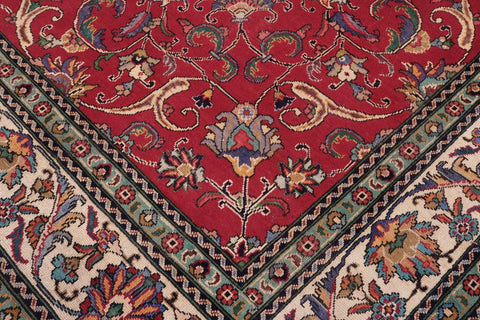 Traditional handmade Persian vintage distressed Red Beige Hand Knotted RECTANGLE 100% WOOL area rug 10X13