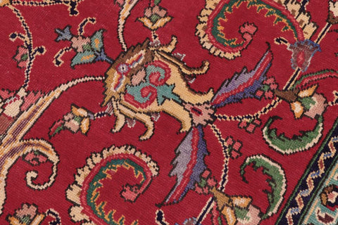 Traditional handmade Persian vintage distressed Red Beige Hand Knotted RECTANGLE 100% WOOL area rug 10X13