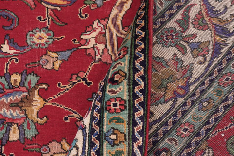 Traditional handmade Persian vintage distressed Red Beige Hand Knotted RECTANGLE 100% WOOL area rug 10X13