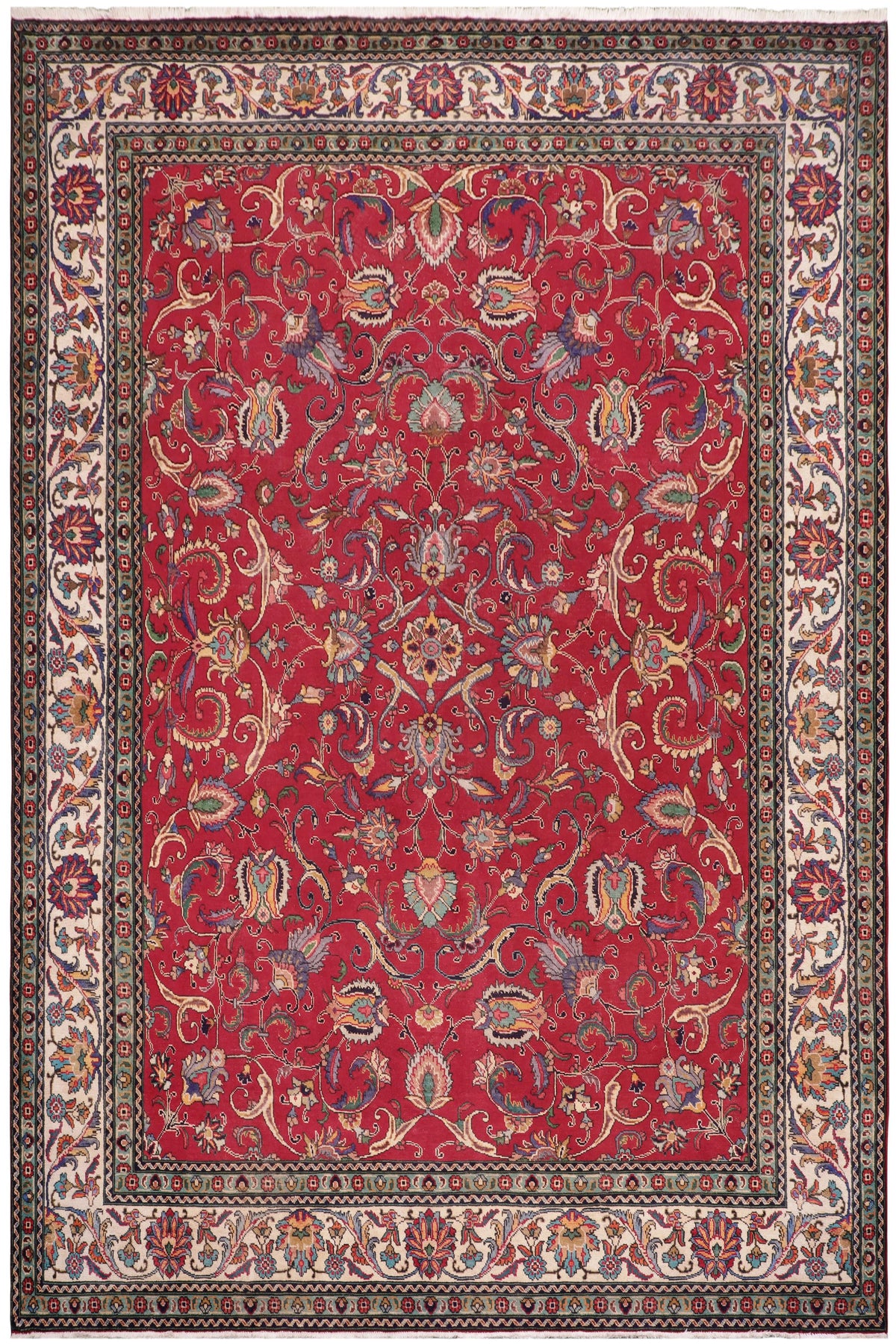Vintage Antique Tabriz Fletcher Red/Beige Wool Rug - 10'1''X13'1''