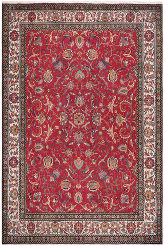 Vintage Antique Tabriz Fletcher Red/Beige Wool Rug - 10'1''X13'1''