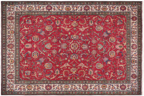 handmade Vintage Tabriz Red Beige Hand Knotted RECTANGLE 100% WOOL area rug 10' x 13'