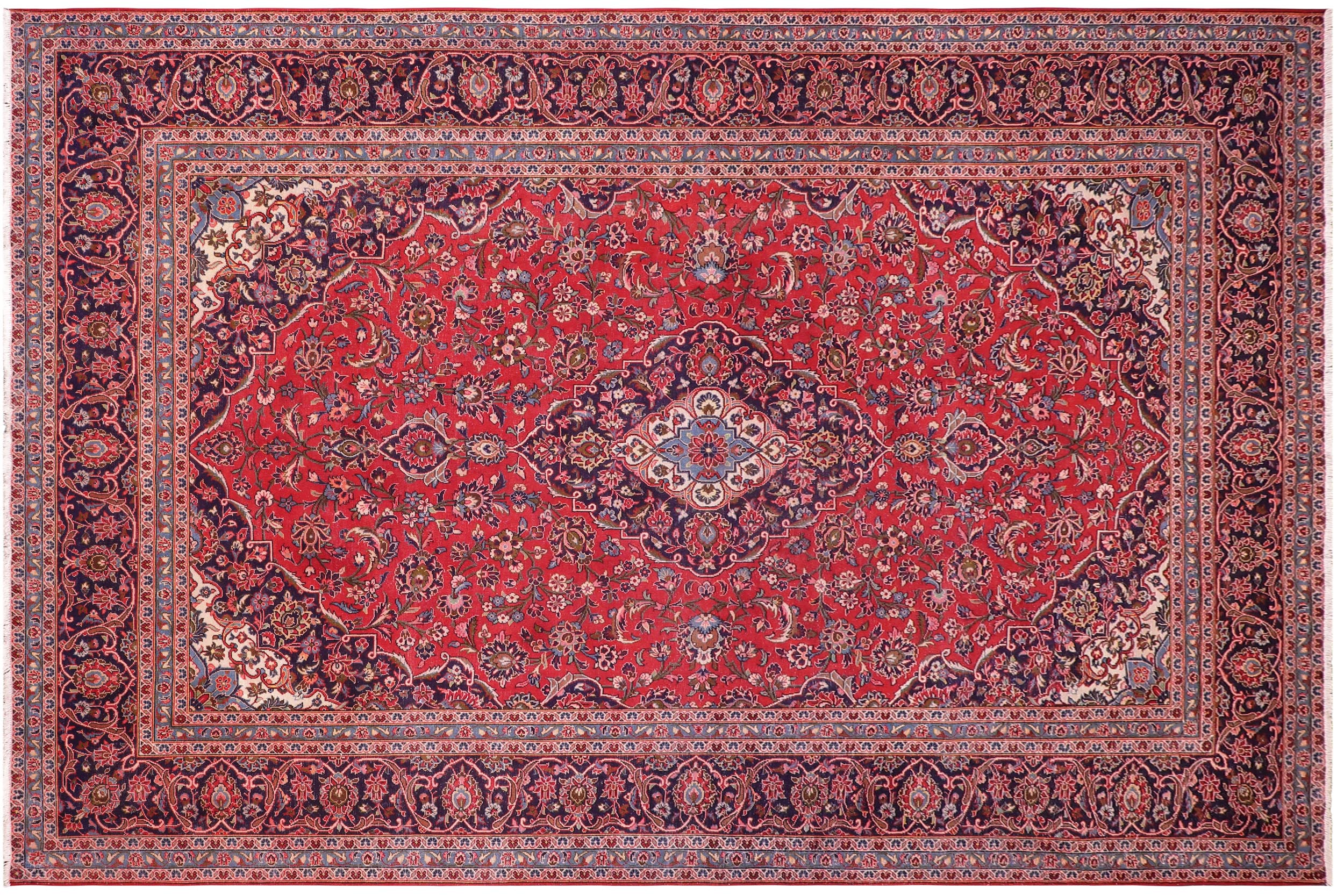 handmade Vintage Kashan Red Blue Hand Knotted RECTANGLE 100% WOOL area rug 9' x 13'