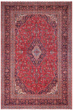 Distressed Antique Kashan Carroll Red/Blue Wool Rug - 9'3'' x 13'1''