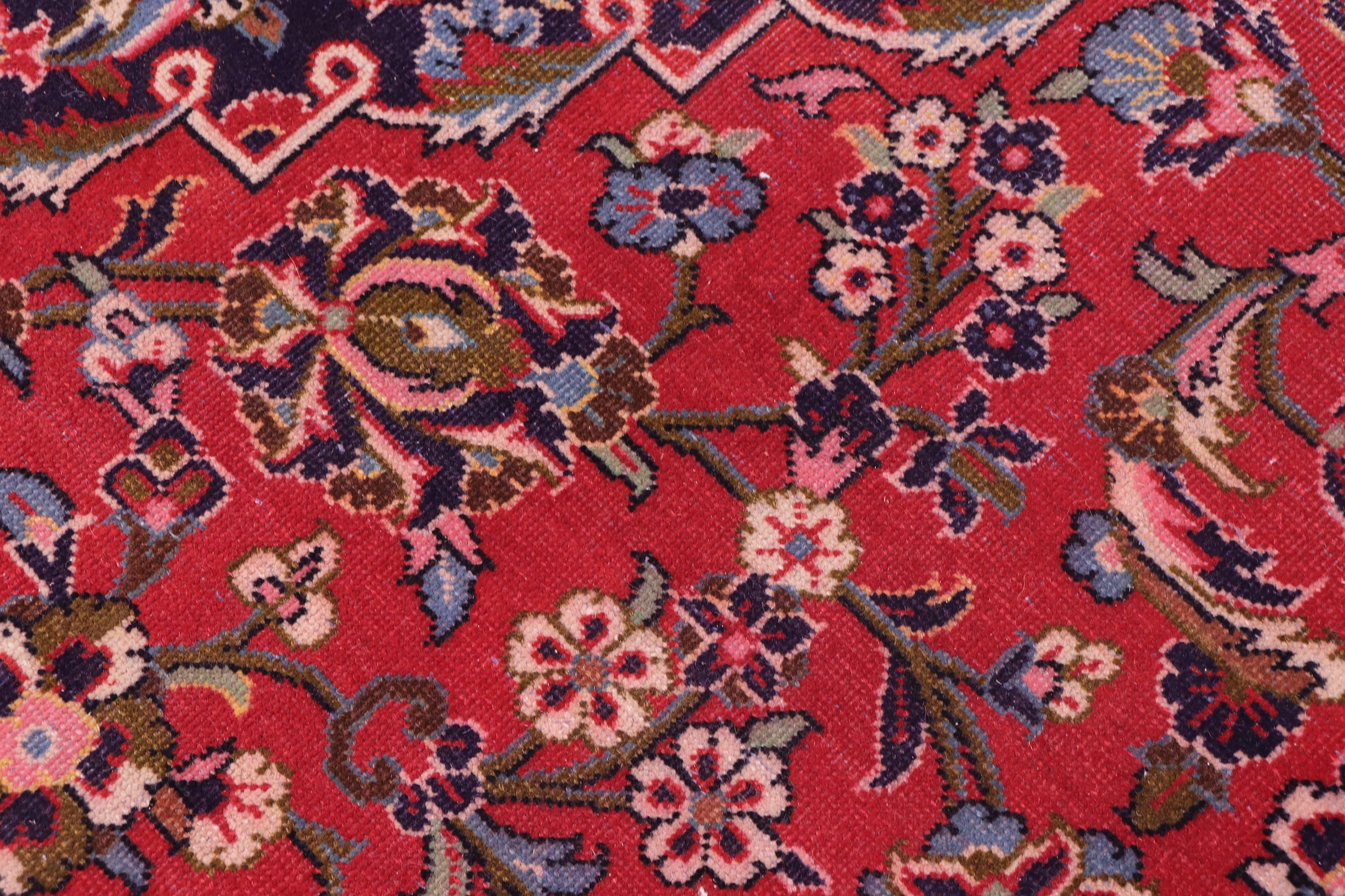 handmade Vintage Kashan Red Blue Hand Knotted RECTANGLE 100% WOOL area rug 9' x 13'