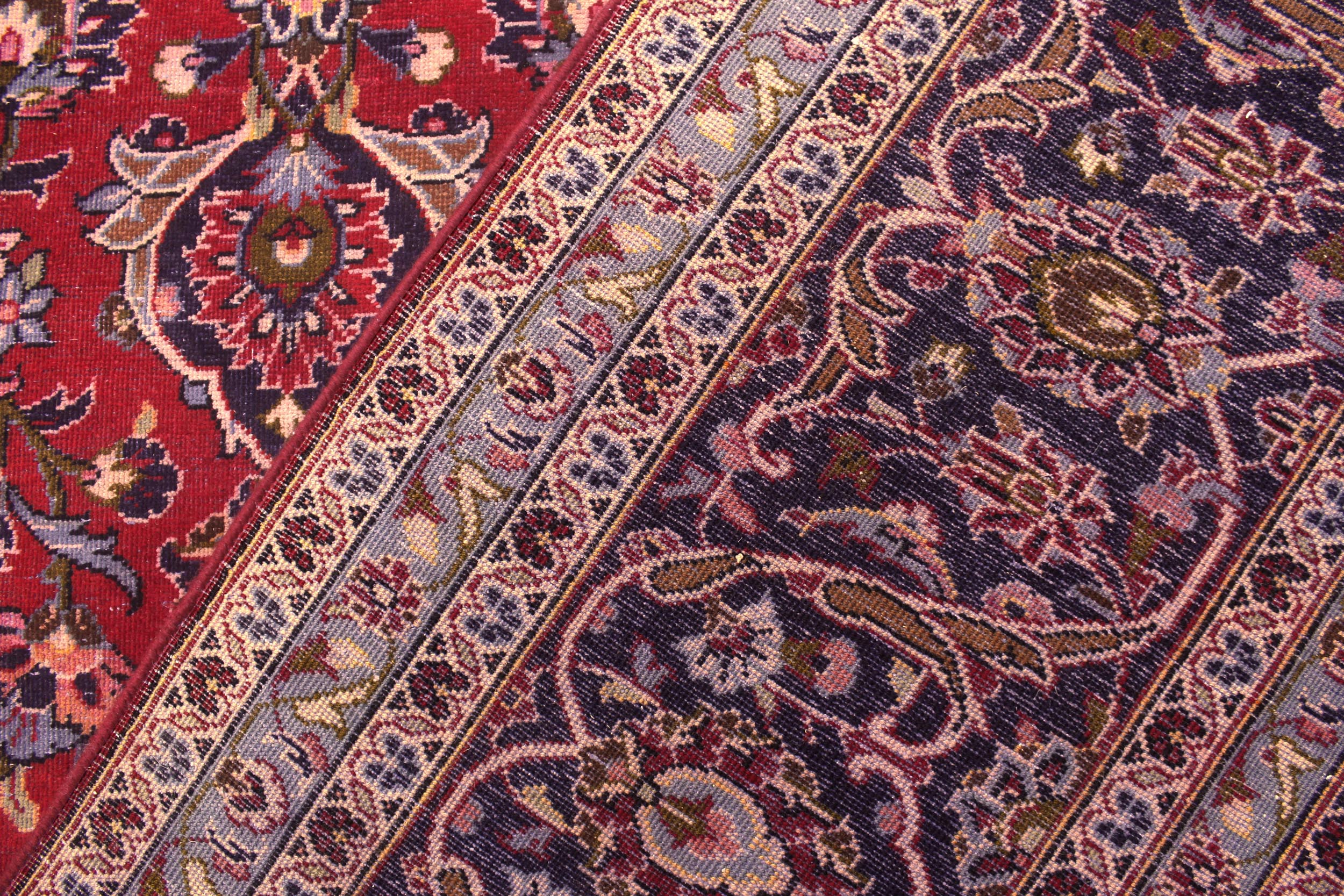 handmade Vintage Kashan Red Blue Hand Knotted RECTANGLE 100% WOOL area rug 9' x 13'