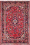 Distressed Antique Kashan Carroll Red/Blue Wool Rug - 9'3'' x 13'1''