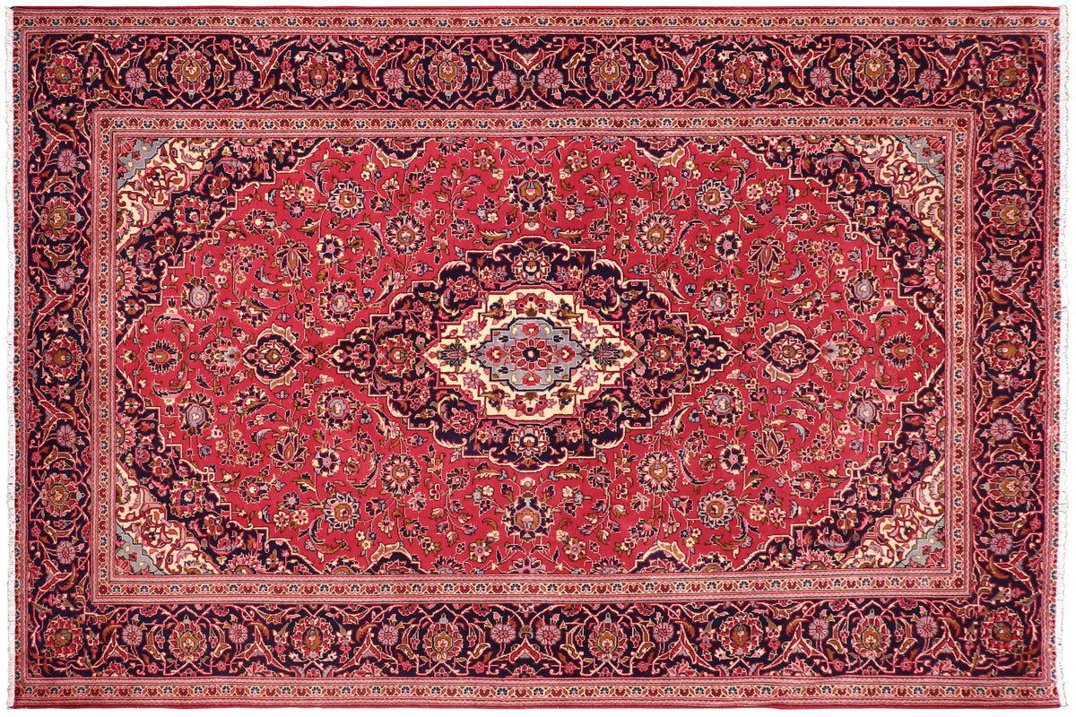 handmade Traditional Kashan Red Blue Hand Knotted RECTANGLE 100% WOOL area rug 8 x 11