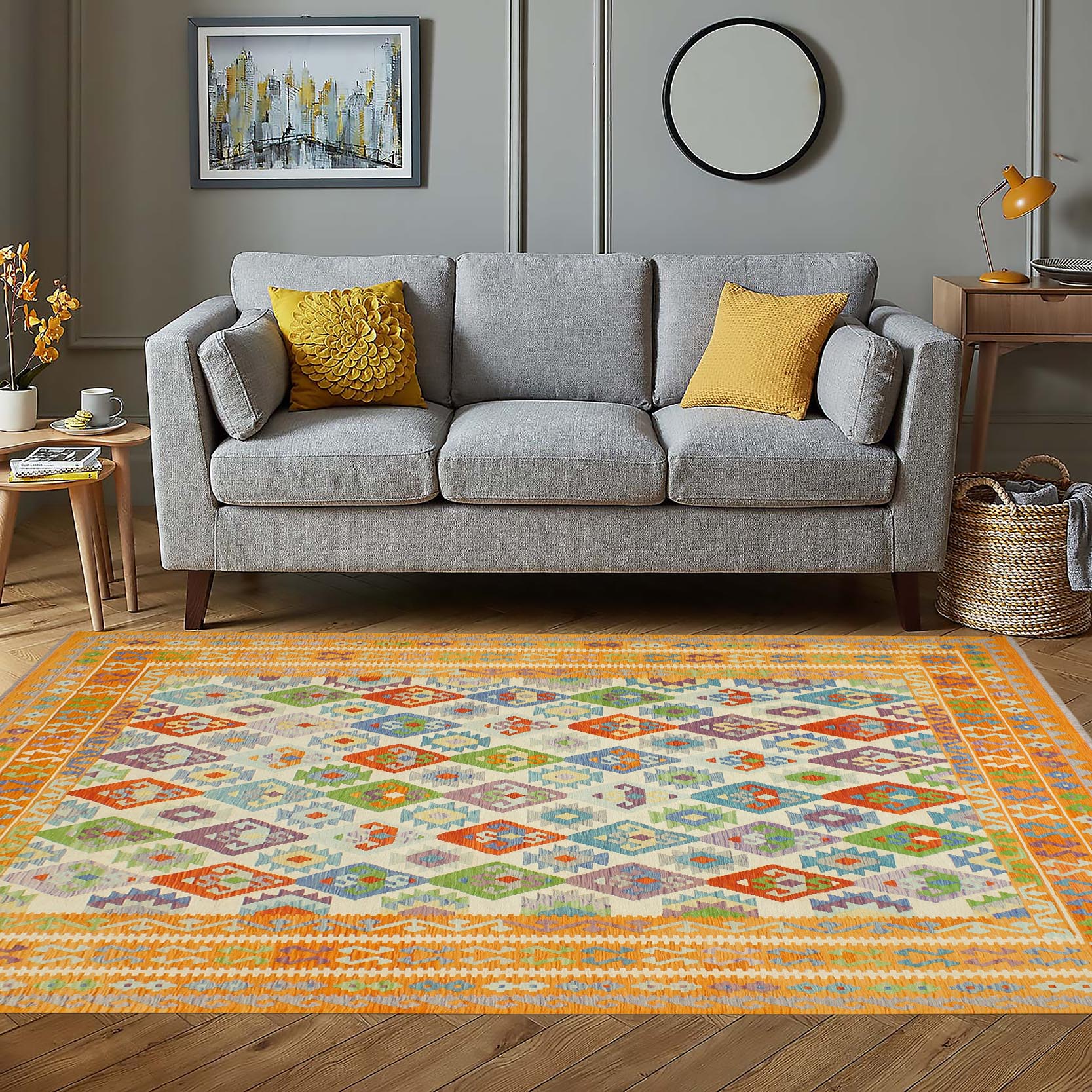 handmade Geometric Kilim Beige Orange Hand-Woven RECTANGLE 100% WOOL area rug 8 x 10