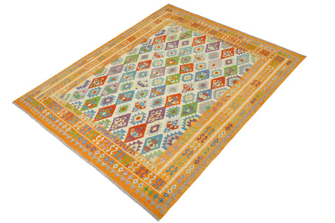 handmade Geometric Kilim Beige Orange Hand-Woven RECTANGLE 100% WOOL area rug 8 x 10