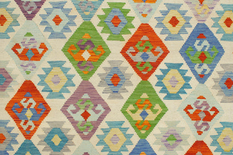 handmade Geometric Kilim Beige Orange Hand-Woven RECTANGLE 100% WOOL area rug 8 x 10