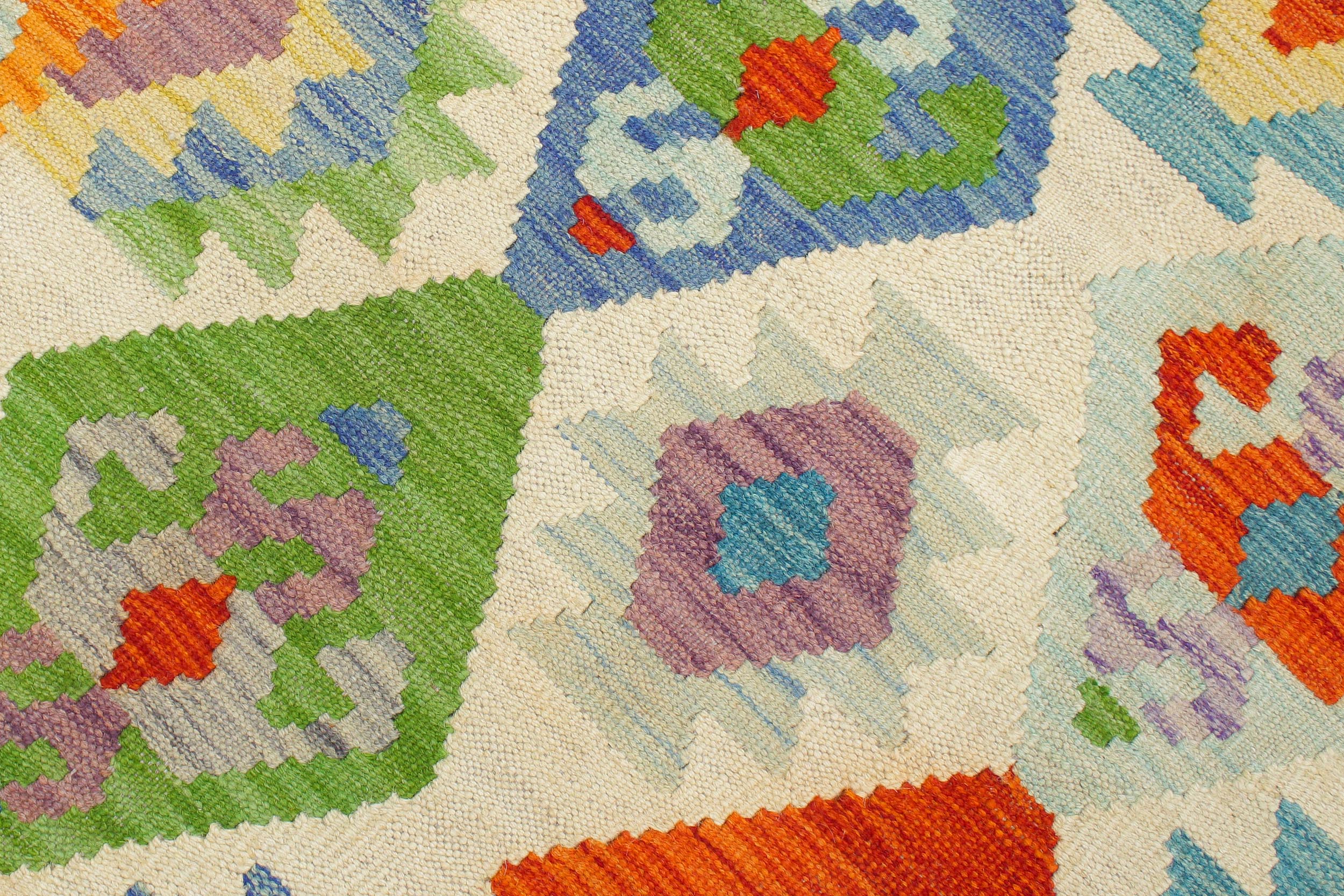 handmade Geometric Kilim Beige Orange Hand-Woven RECTANGLE 100% WOOL area rug 8 x 10