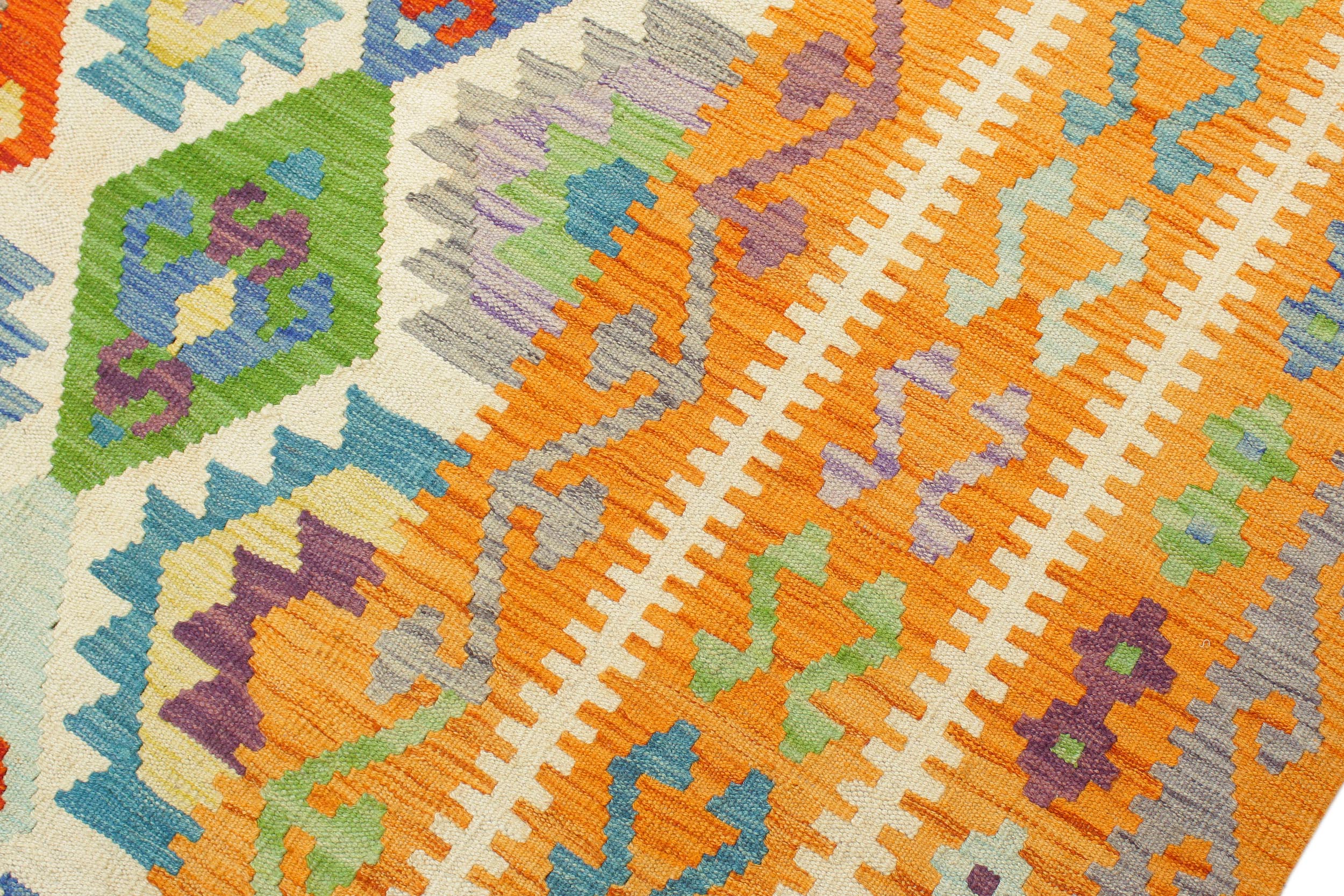 handmade Geometric Kilim Beige Orange Hand-Woven RECTANGLE 100% WOOL area rug 8 x 10