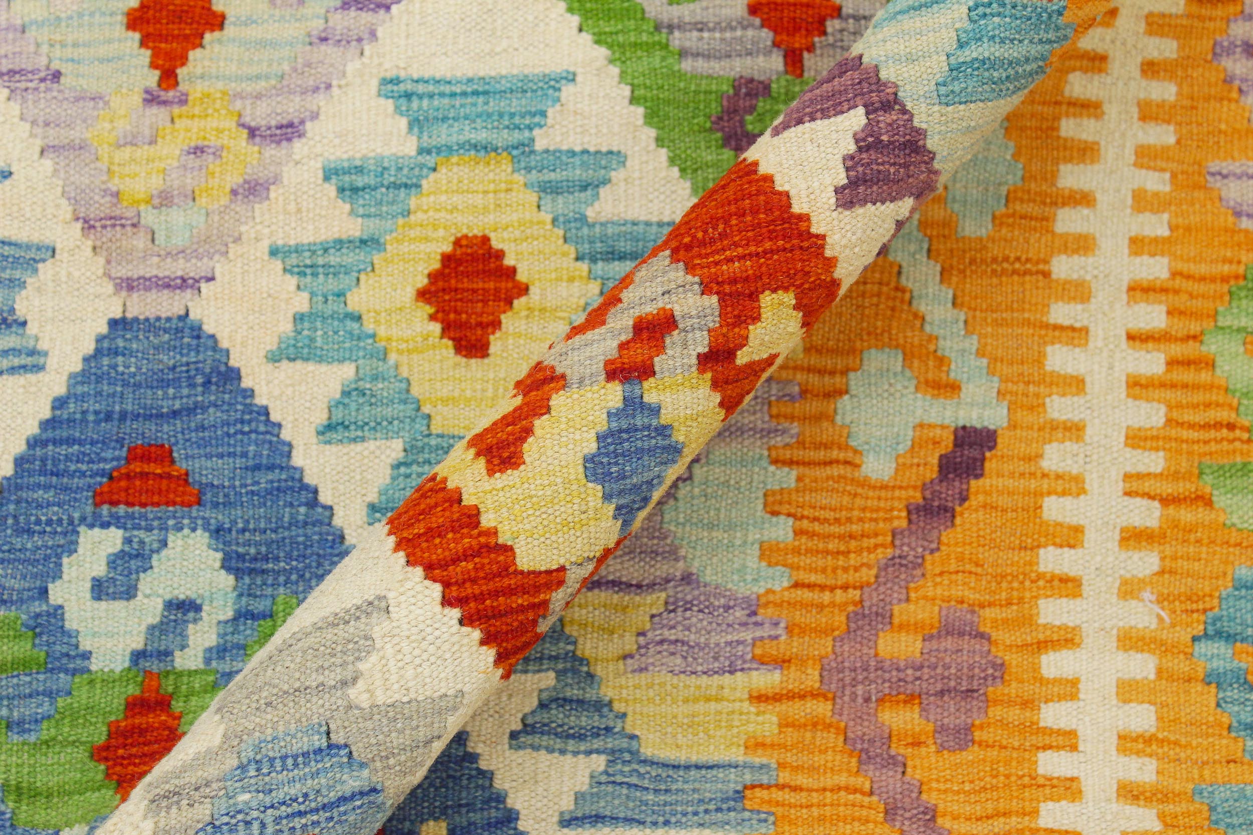 handmade Geometric Kilim Beige Orange Hand-Woven RECTANGLE 100% WOOL area rug 8 x 10